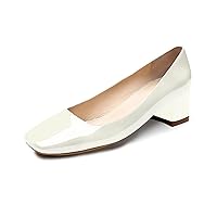 Women's Office 2 Inch Slip On Patent Leather Square Toe Chunky Block Heel Pumps Comfortable Business Casual Work Shoes