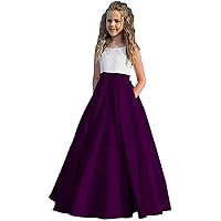Girl's Satin Flower Girl Dress First Communion Dress Kids Wedding Ball Gowns Dark Purple