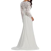 Sheath/Column Boho Wedding Dresses Long Sleeve V Neck Sweep/Brush Train Chiffon Bridal Gown with Lace Buttons 2024