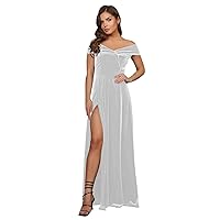 Basgute Velvet Long Bridesmaid Dresses for Wedding Off Shoulder Slit A Line Maxi Formal Evening Party Gown for Women
