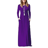 Women's Long Sleeve Loose Solid Color Long Pocket Dress Casual Dress