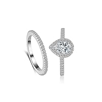 Classic Bridal Ring Set 0.75 Ct Pear Cut Teardrop Halo Ring Eternity Infinity Band Size 4-9 Half Sizes