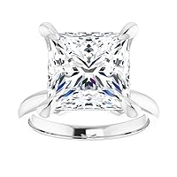 10K Solid White Gold Handmade Engagement Ring, 5 CT Princess Cut Moissanite Diamond Solitaire Wedding/Bridal Rings for Women/Her, Half-Eternity Anniversary Ring