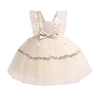 Infant Toddler Girls Tutu Dress Multi-Layered Flying Sleeve Princess Dress High Waist Netting Lining Tulle Dress