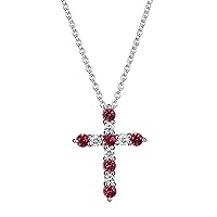 Amazon Essentials Created Gemstone and 1/8 CT TW Lab Grown Diamond Cross Pendant Necklace with Cable Chain in Platinum Over Sterling Silver, 18