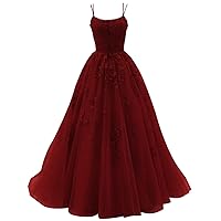 Spaghetti Strap Prom Dress Tulle Prom Dresses Teens Ball Gowns Lace Appliques A Line Prom Dress Long Ball Gown