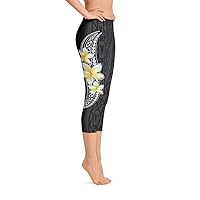 Matala'i Kalosipani Capri Leggings - Hawaiian Flower Capri Leggings - Polynesian Design Leggings