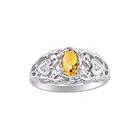 Rylos 14K White Gold Ring with Filigree Heart, 6X4MM Gemstone, and Diamonds - Vibrant Color Stone Jewelry for Women in Sizes 5-10