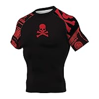 CHOO Skull Men's Short Sleeve Compression Athletic Sport Shirts BJJ Jiu Jitsu Rash Guards