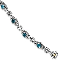 925 Sterling Silver Polished Box Catch Closure With 14ct London Blue Topaz Bracelet Measures 10mm Wide Jewelry for Women