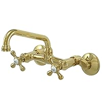 Kingston Brass KS213PB Victorian Two Handle Wall Mount Kitchen Faucet, 7-Inch, Polished Brass