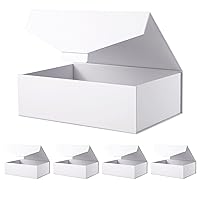 JINGUAN 5 Large White Gift Boxes with Lids 13.5x9x4.1 Inches, Bridesmaid Proposal Boxes, Luxury Gift Boxes for Present, Reusable Collapsible Present Boxes(No Magnetic, No stickers, Matte)