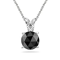 Round Rose Cut Black Diamond Scroll Solitaire Pendant AAA Quality in Platinum Available in Small to Large Sizes
