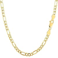14k REAL Yellow Gold 3.5mm Shiny Diamond-Cut Alternate Classic Mens Hollow Figaro Chain Necklace for Pendants and Charms with Lobster-Claw Clasp (18