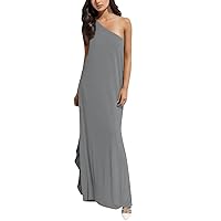 XJYIOEWT Sun Dresses for Women Casual Beach with Sleeves,Women's Summer Sexy One Shouldered Split Solid Color Vest Dress