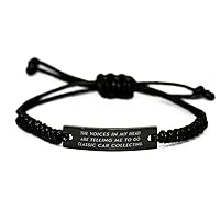 The Voices in My Head are Telling Me. Black Rope Bracelet, Classic Car Collecting Engraved Bracelet, Fancy for Classic Car Collecting
