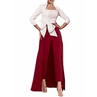 Jumpsuit Elegant Mother of the Bride Dress Square Neck Ankle Length 3/4 Length Sleeve Wedding Guest Dress 2024
