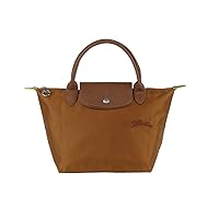 Longchamp 'Small Green Le Pliage' Nylon Tote Top Handle Bag, Cognac