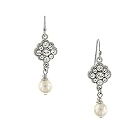 1928 Jewelry Women's Flower Crystal Cluster And Faux Pearl Earrings