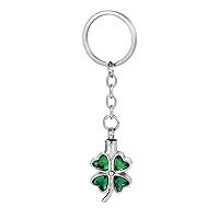 Lucky Four Leaf Flower Urn Keychain for Ashes Green Crystal Cremation Jewelry Memorial Keepsake