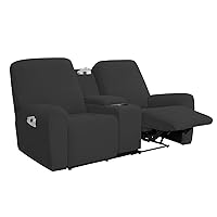 Easy-Going Stretch Recliner Loveseat Cover with Center Console Sofa Slipcover Soft Fitted Fleece 2 Seats Couch with Holder and Storage Washable Furniture Protector Dark Gray