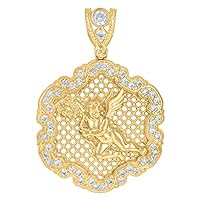10k Yellow Gold Mens CZ Cubic Zirconia Simulated Diamond Religious Guardian Angel Charm Pendant Necklace Jewelry for Men