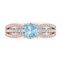 Clara Pucci 1.19ct Round Cut Solitaire Aquamarine Blue Simulated Diamond Designer Wedding Anniversary Bridal Ring 14k 2 tone Gold