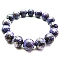 12mm Natural Gemstone Charoite Round shape Smooth cut beads 7.5 inch stretchable bracelet for men. | HS_Stbr_M_02574