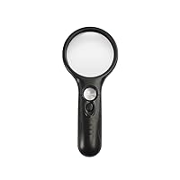 MJIYA Magnifying Glass with Light, MJIYA LED Illuminated Magnifier with 3X 45X High Magnification, Lightweight Handheld for Reading, Inspection, Jewellery (70mm, Black)