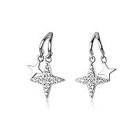 Solid 925 Sterling Silver CZ Star Earrings Studs Earrings for Women Teen Girls Star Studs Earrings Drop Piercing Earrings