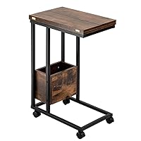 Hadulcet C Table End Table, TV Tray Tables, Laptop Table Couch Tables That Slide Under, C Shaped Side Table with Wheels, Foldable TV Dinner Table, Rustic Brown