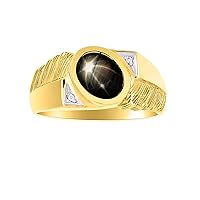 Rylos Men's 14K Yellow Gold Ring with Oval Cabochon Stone & Diamonds, Sizes 8-13 - Elevate Your Style!