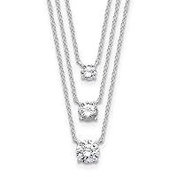 925 Sterling Silver Rhodium Plated CZ Cubic Zirconia Simulated Diamond 3 strand With 2in Extension Necklace 14.5 Inch Jewelry Gifts for Women