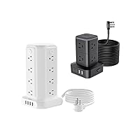 15 FT Smal + 5 FT Large Power Strip Tower Surge Protector, NTONPOWER 8 AC Outlets 4 USB Ports (2 USB C) + 16 Outlet 4 USB Ports Charging Station, Individual Switch for Home Office Dorm Room, 1080J