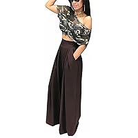 LROSEY Women Casual Stretchy Wide Leg Palazzo Pants with Pockets Flowy Dress Pants High Waisted Trousers