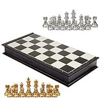Chess Folding Magnetic Travel Chess Set for Kids Or Adults Chess Board Game 25x25cm (Gold&Silver Chess Pieces) (Color : with Box)