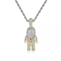 2.28Ctw Round Cut White Simulated Diamond Men's Hiphop Pendant Necklace 14K Yellow Gold Plated