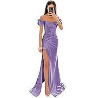 Off The Shoulder Mermaid Bridesmaid Dresses Long Satin Prom Dress for Women Formal Evening Party Gown with Slit