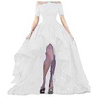 Women's Off The Shoulder Hi-Lo Lace Prom Dress