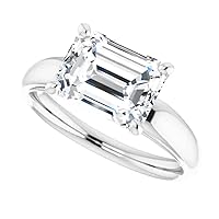 JEWELERYIUM 2 CT Emerald Cut Colorless Moissanite Engagement Ring, Wedding/Bridal Ring Set, Solitaire Halo Style, Solid Sterling Silver Vintage Antique Anniversary Bridal Ring Gift for Her