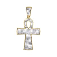The Diamond Deal 10kt Yellow Gold Mens Round Diamond Ankh Cross Religious Charm Pendant 3/4 Cttw