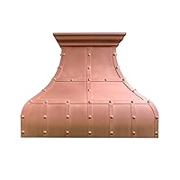 16 Gauge Solid Copper Stove Range Handcrafted by Craftsmen, Includes Commercial Grade Hood Vent, Lighting, Fan Motor and Baffle Filter, High CFM, 30