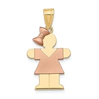 14k Two-tone Gold Small Girl with Bow On Left Engravable Charm 15 x 25mm