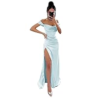 Off Shoulder Mermaid Prom Dresses Long Satin Formal Evening Party Gowns with Slit Bridesmaid Dresses