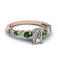 Choose Your Gemstone Graduated Diamond CZ Engagement Ring Rose Gold Plated Emerald Shape Petite Engagement Rings Matching Jewelry Wedding Jewelry Easy to Wear Gifts CA Size 4 to 12