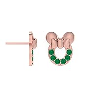 2MM Emerald Round Cut Mickey Mouse Earring For Womens Tiny Girl 14K Rose Gold Over Sterling Sliver