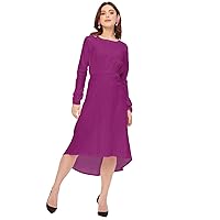 Solid Rayon Long Sleeve Fit & Flare Dress - Round Neck Casual Dress