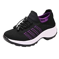 Holibanna Women Knitted Slip On Sneakers Comfort Running Shoes Mesh Non Slip Work Shoes for Spring Summer Dark Red- Size 36