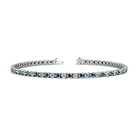Blue & White Natural Diamond 2 5/8 ctw 3-Prong Women Eternity Tennis Bracelet 14K White Gold