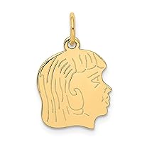 Saris and Things 14k Yellow Gold Solid Girl Head Charm Pendant